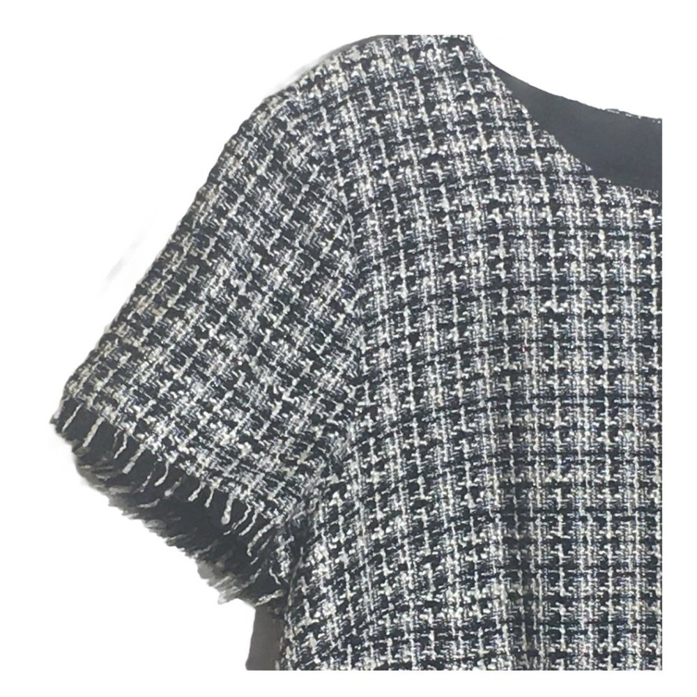 Talbot Black White Tweed Fringe Hem A Line Dress - Picture 5 of 13